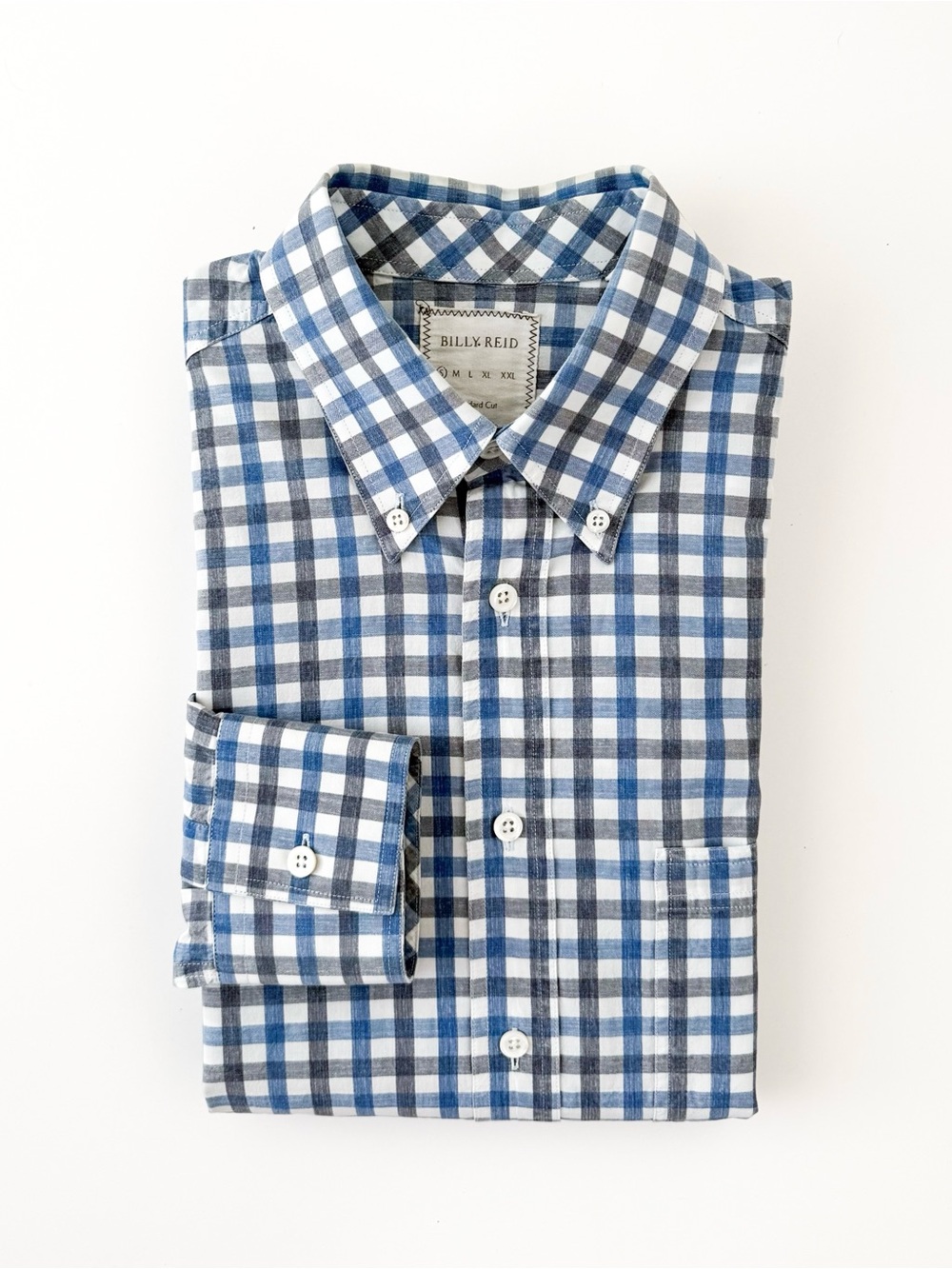 NEW Billy Reid Cotton Button-Down Check Shirt Blue White Gray S